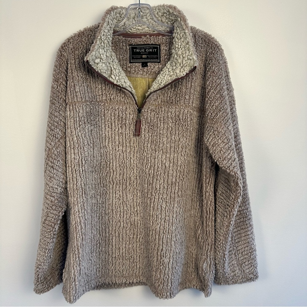 True Grit Men's Oatmeal 1/4 Zip Frosty Cord Pile Pullover Size Medium